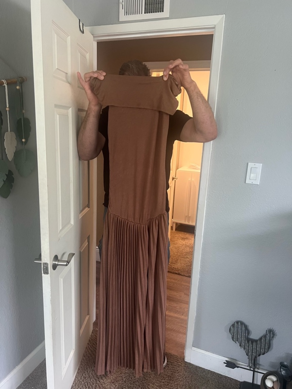 One-Shoulder Pleated Maxi Dress in Brown